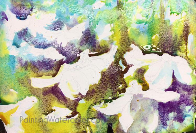 Рисуем цветки кизила акварелью - шаг 2