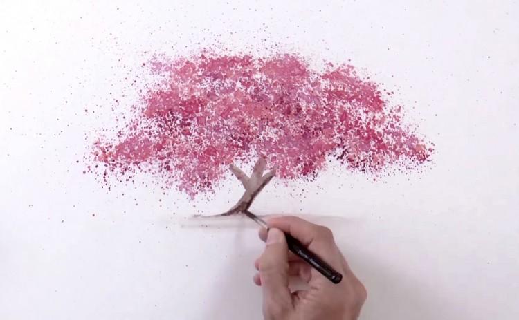 Рисуем цветущую сакуру акварелью - шаг 5