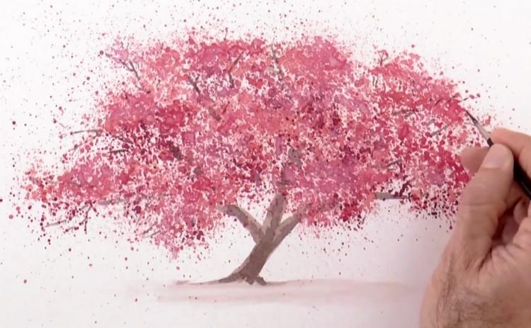 Рисуем цветущую сакуру акварелью - шаг 6