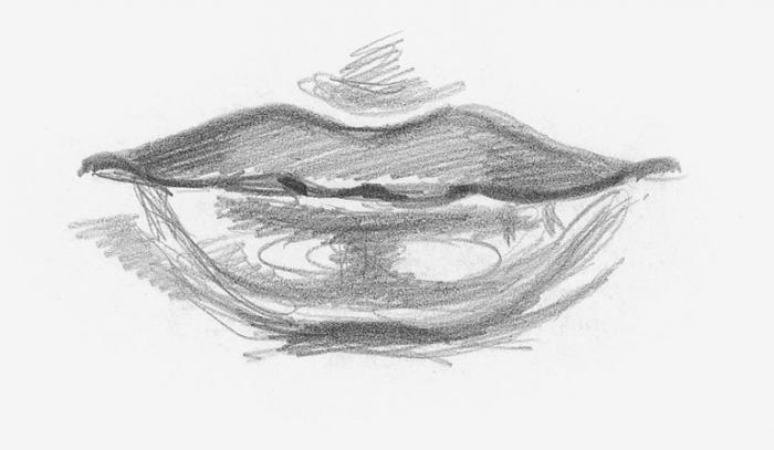 Рисуем женские губы карандашом - шаг 2