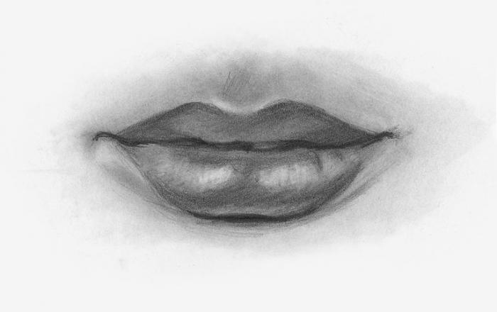 Рисуем женские губы карандашом - шаг 3