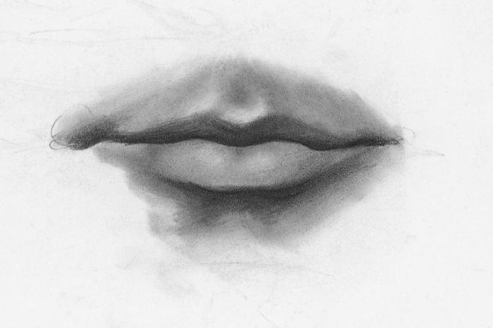 Рисуем мужские губы карандашом - шаг 3