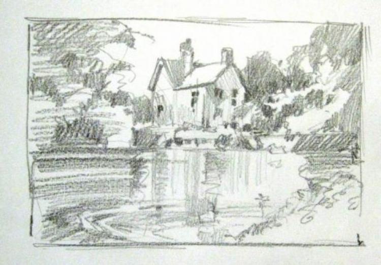 Рисуем дом, отражающийся в воде, акварелью - шаг 1