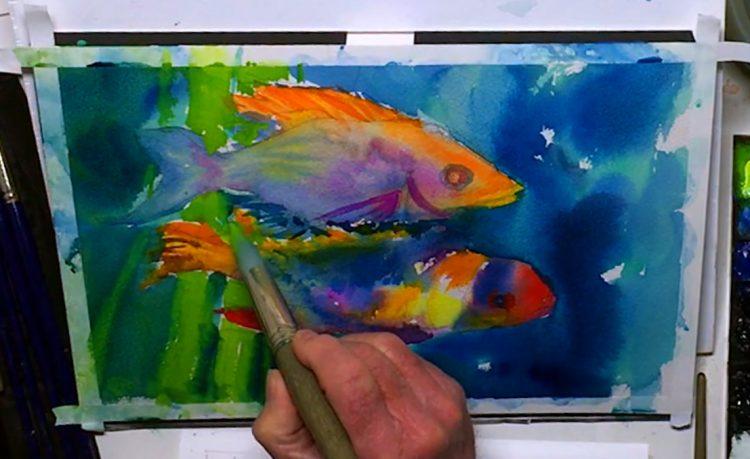 Рисуем тропических рыбок акварелью - этап 10