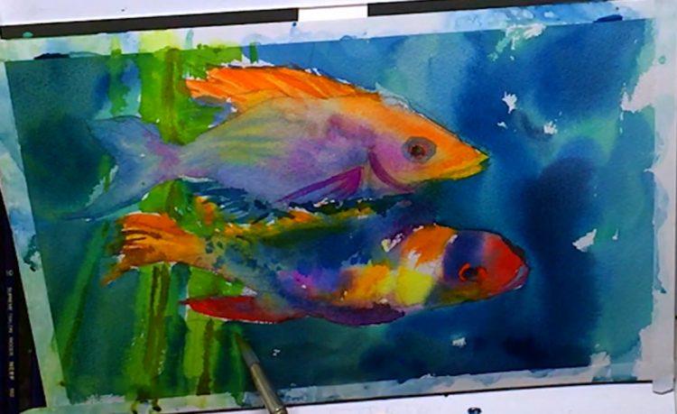 Рисуем тропических рыбок акварелью - этап 12