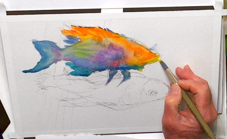 Рисуем тропических рыбок акварелью - этап 4