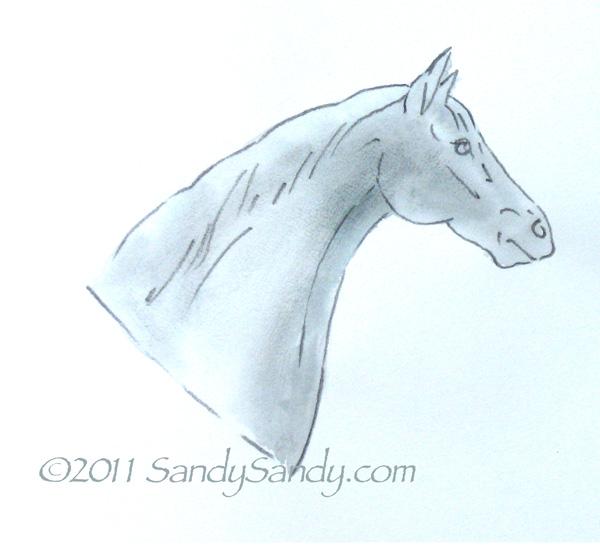 Рисуем голову лошади акварелью - шаг 4