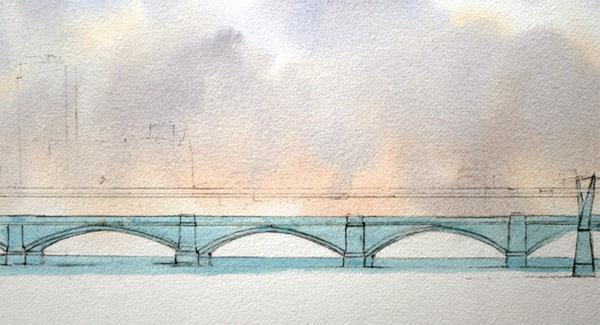 Рисуем городской мост акварелью - шаг 2