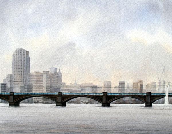 Рисуем городской мост акварелью - шаг 6