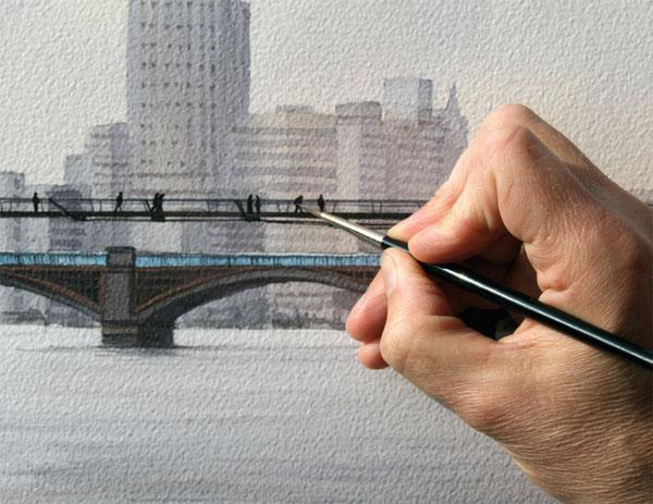 Рисуем городской мост акварелью - шаг 7