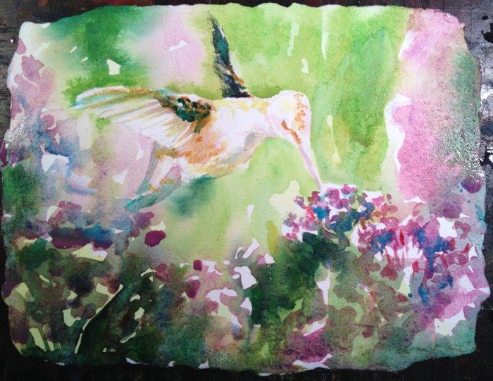 Рисуем колибри на цветах вербены акварелью - шаг 4