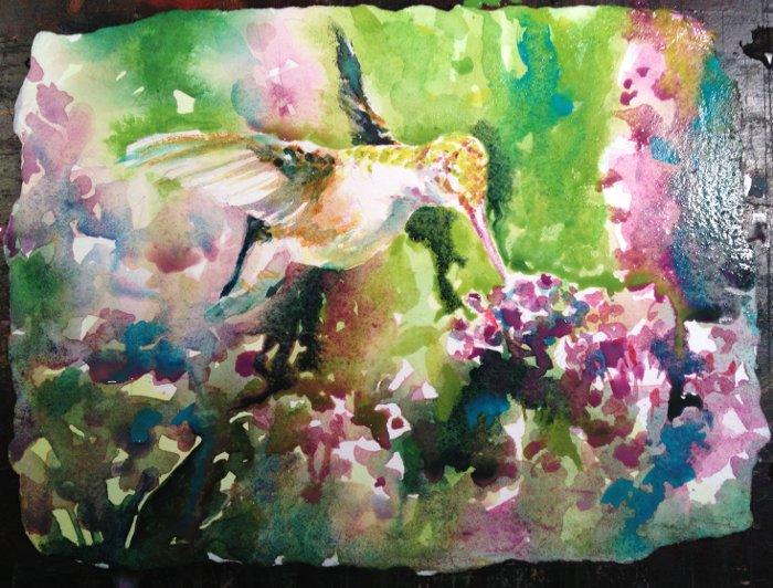Рисуем колибри на цветах вербены акварелью - шаг 5