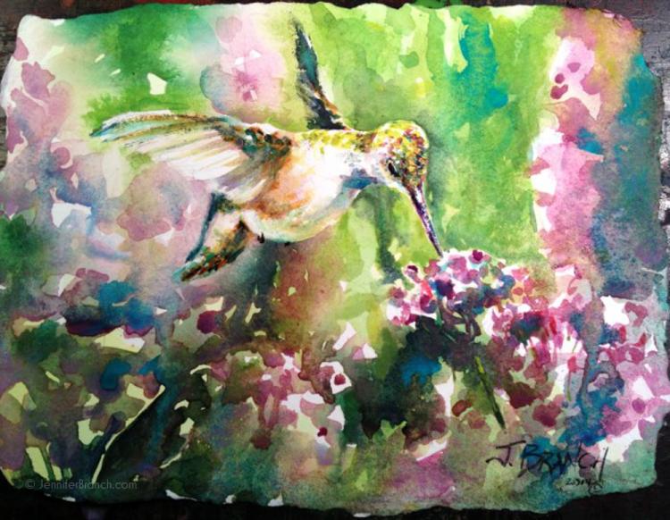 Рисуем колибри на цветах вербены акварелью 