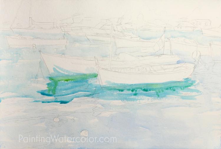 Рисуем лодки в Портофино - шаг 1