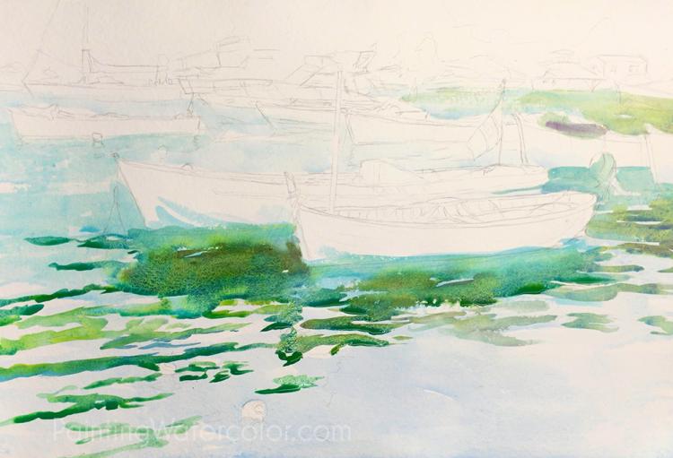 Рисуем лодки в Портофино - шаг 3
