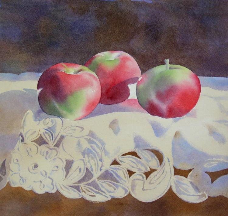 Рисуем натюрморт с яблоками акварелью - шаг 10
