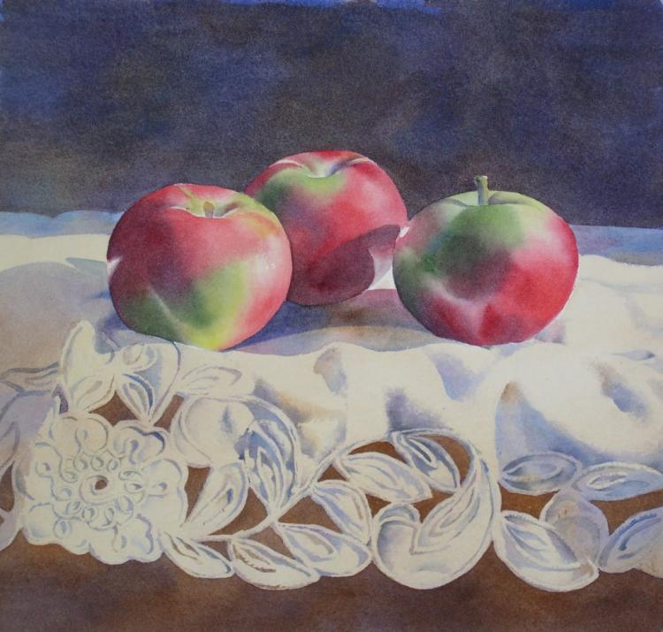 Рисуем натюрморт с яблоками акварелью - шаг 11
