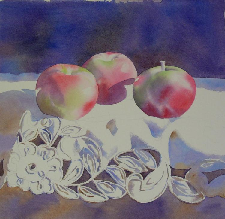 Рисуем натюрморт с яблоками акварелью - шаг 9