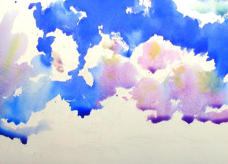 Рисуем облачное небо акварелью - шаг 3