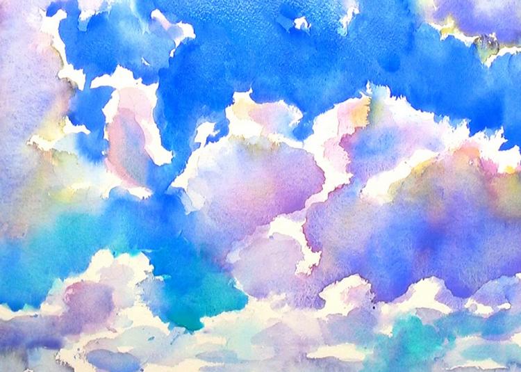 Рисуем облачное небо акварелью - шаг 5