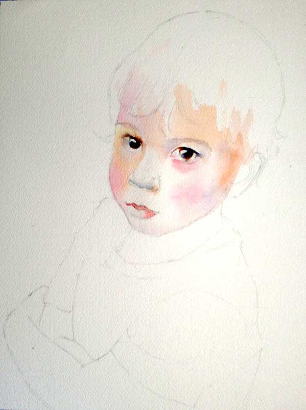 Рисуем портрет ребенка акварелью - шаг 3