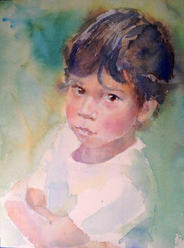 Рисуем портрет ребенка акварелью - шаг 6