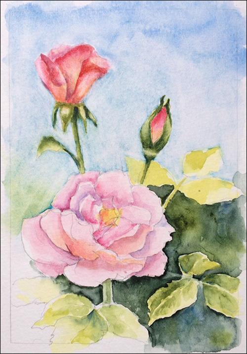 Рисуем реалистичные розы акварелью - шаг 4