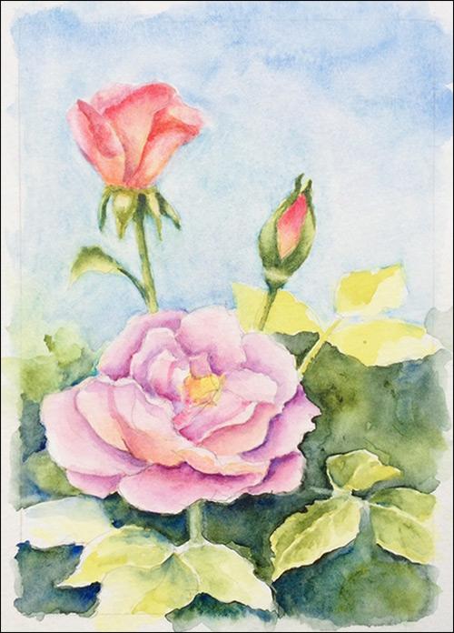 Рисуем реалистичные розы акварелью - шаг 5