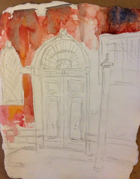 Рисуем венецианскую дверь акварелью - шаг 1