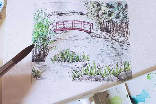 Рисуем живописный пруд акварелью - шаг 12