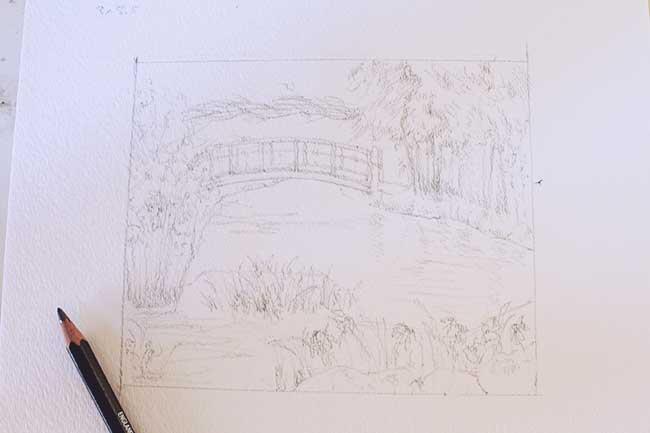 Рисуем живописный пруд акварелью - шаг 4