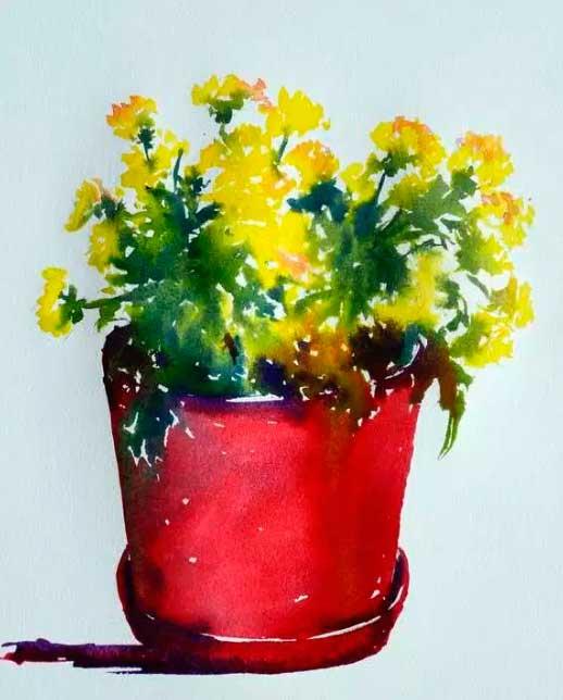 Рисуем желтые хризантемы акварелью - шаг 5
