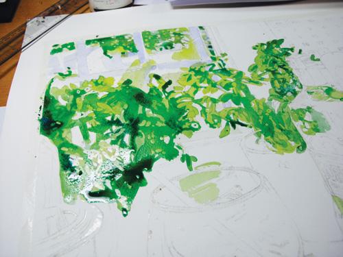Рисуем листву акварелью - шаг 3
