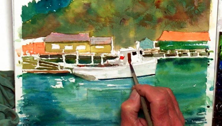 Рисуем пейзаж с яхтой акварелью - шаг 7