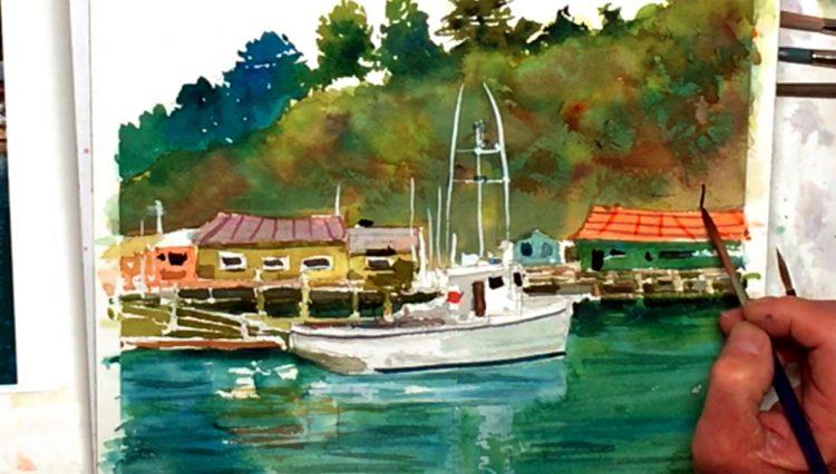 Рисуем пейзаж с яхтой акварелью - шаг 9