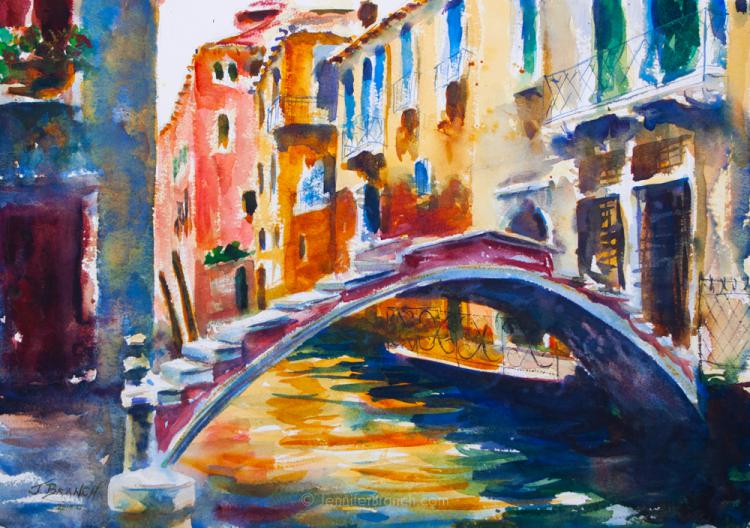 венецианский мост акварелью