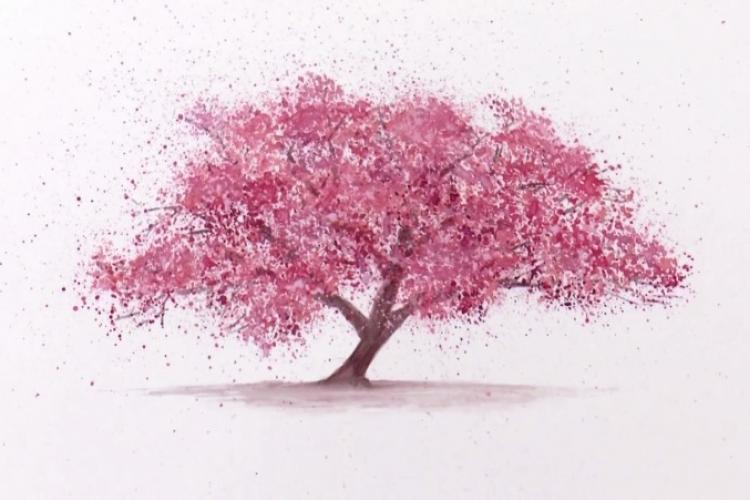 Рисуем цветущую сакуру - техника разбрызгивания акварели