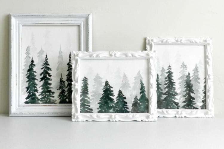 Быстрый декор: рисование зимнего леса акварелью