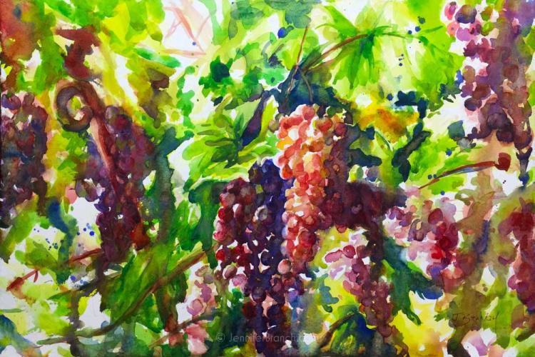 Рисуем виноградную лозу акварелью