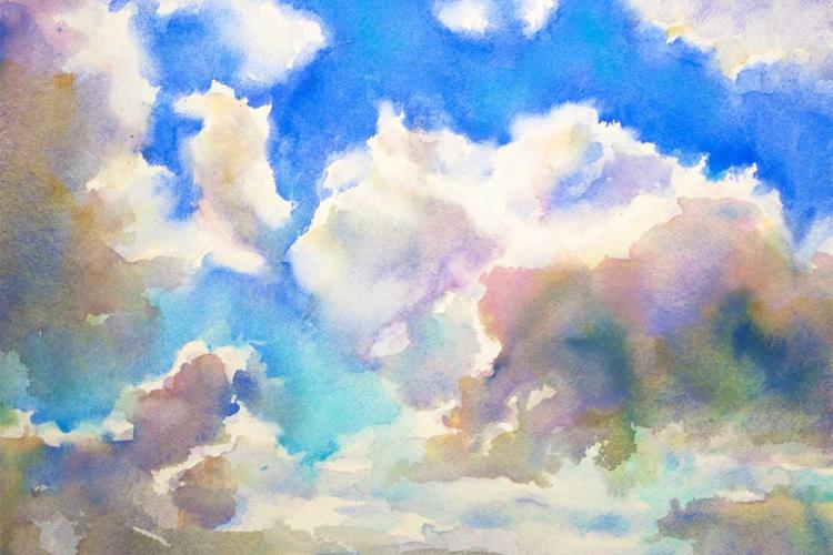 Рисуем облачное небо акварелью