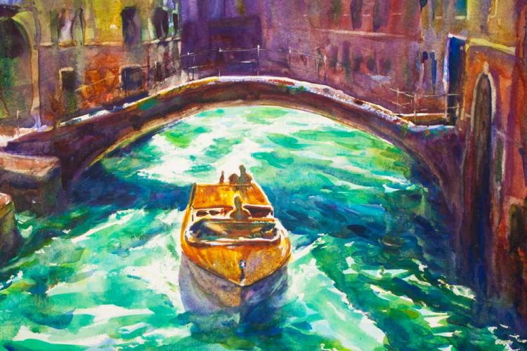 Рисуем венецианскую лодку акварелью