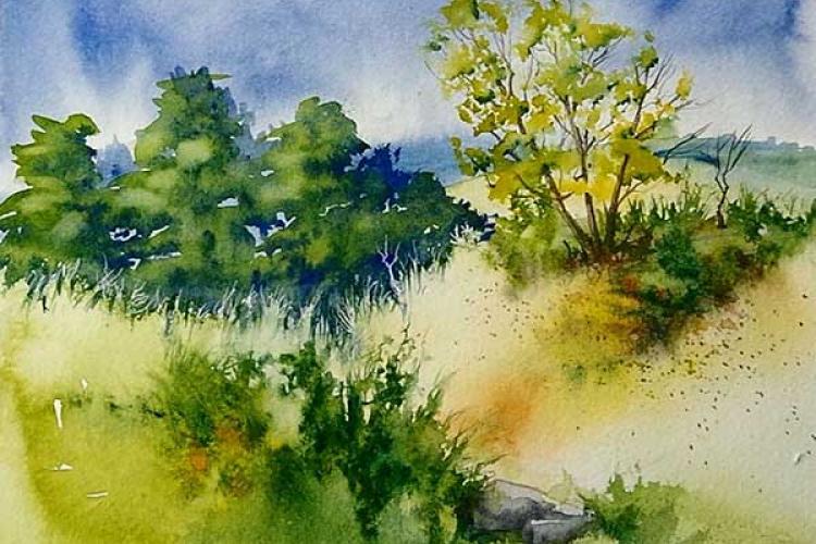 Как нарисовать весенний пейзаж акварельными красками
