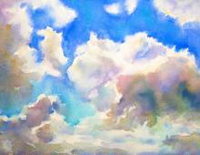 Рисуем облачное небо акварелью