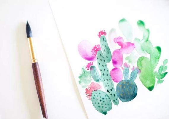 Как нарисовать кактусы акварелью