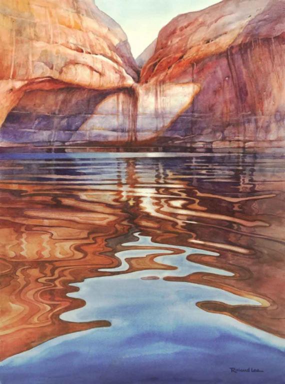 Как изобразить текстуру скал и отражение озера. Урок 3