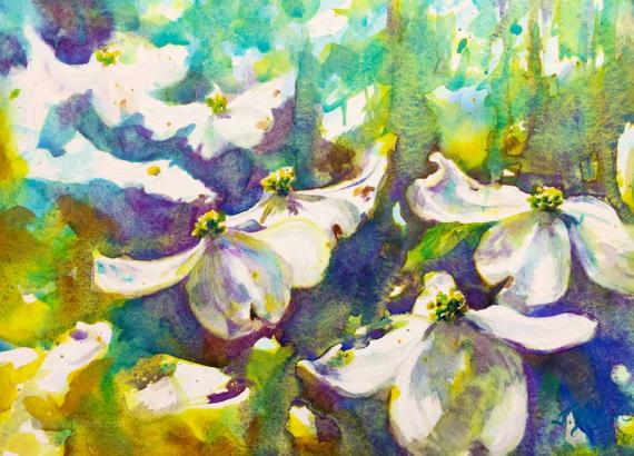 Рисуем цветки кизила акварелью