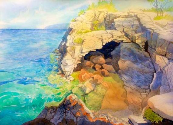 Как нарисовать скалистое побережье акварелью