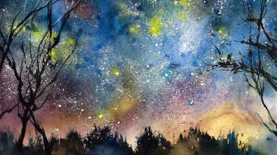 Рисуем звёздное ночное небо акварелью в три шага