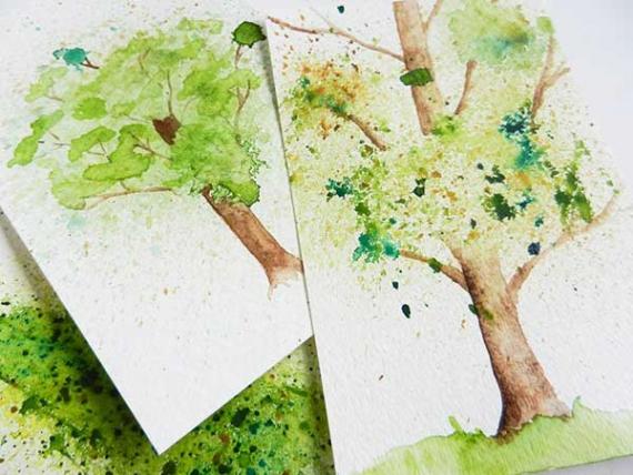 Как нарисовать дерево брызгами акварельной краски